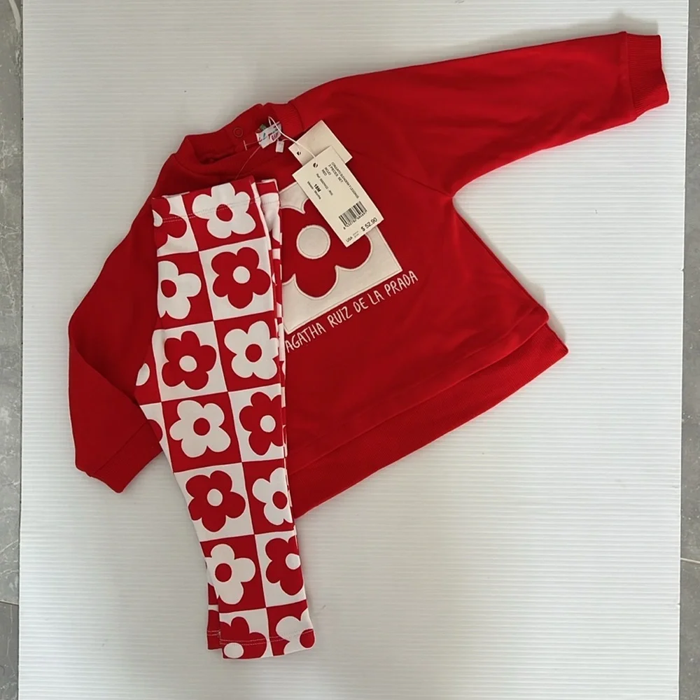 NWT AGATHA RUIZ DE LA PRADAGirls red and white floral print leggings set 18 M